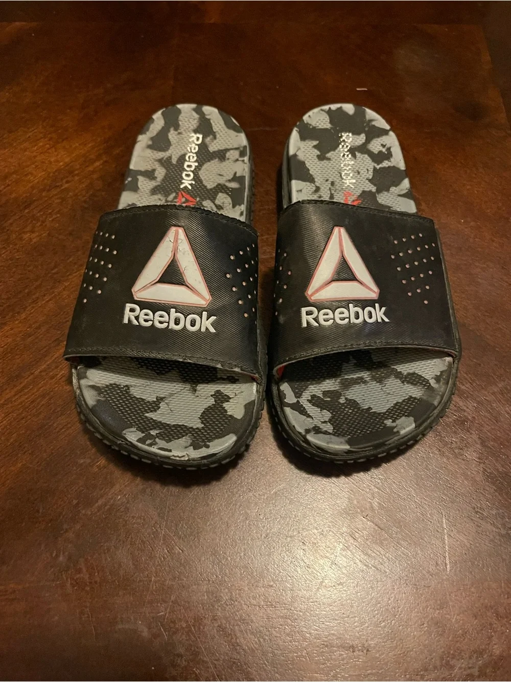 Reebok Kids Black Slides with Gray Camo Footbed